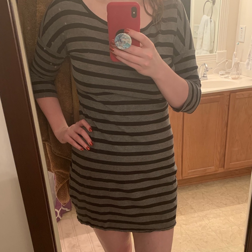 Express Black and Gray Striped Cotton Dress